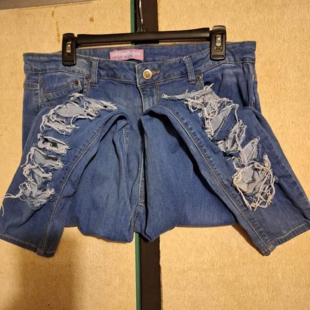 Rayon Wax blue jeans.